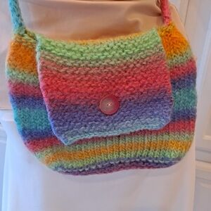Artisan Rainbow Knit Hobo Whimsical Crossbody Bag